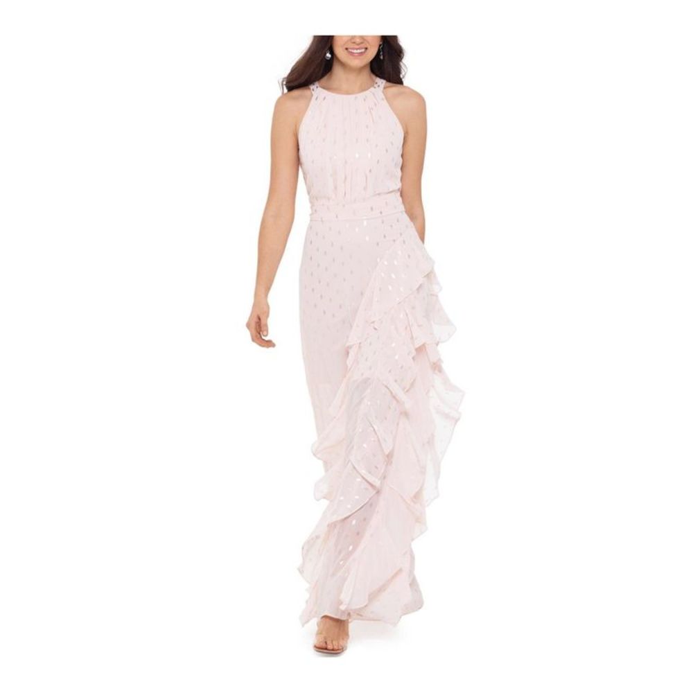 BETSY & ADAM Womens Pink Sleeveless Halter Full-Length Evening Sheath Dress 2